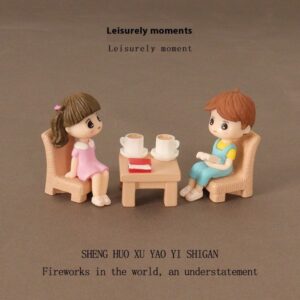 Micro landscape scene leisurely afternoon tea OB11 mini reading boy and girl coffee cup office desktop decoration