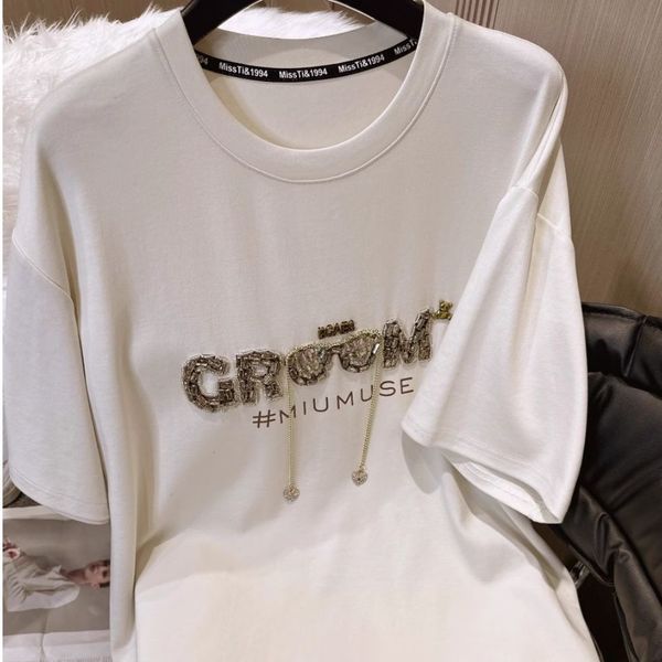 Chic Rhinestone-Studded Alphabetic Graphic Mini Skirt Top - Oversized Fit