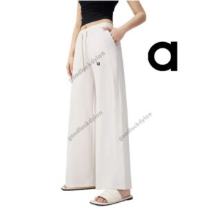 alocardio Rich Girl Brand 5A Quality Women's Cool Feel Sun Protection Long Pants with Drawstring – Loose Fit High Waist Straight Leg Yoga Trousers