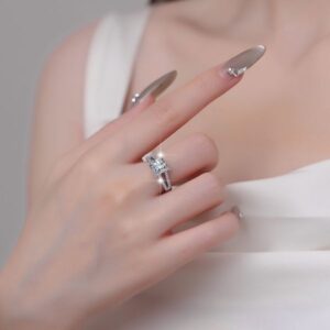 Chic Designer Moissanite Solitaire Bridal Accessory Durable White Gold Finish Ring