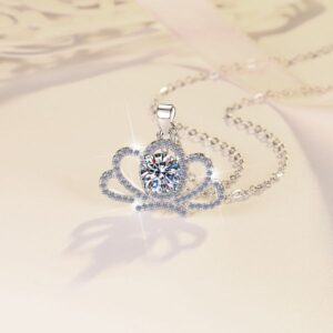 S925 Silver Crown Necklace with Moissanite | Hypoallergenic & Tarnish-Resistant | Diamond Tester Passed