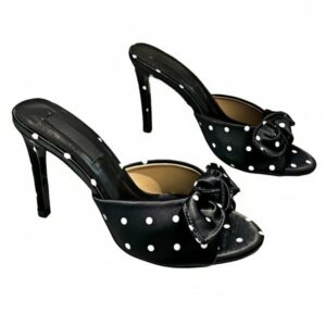 Luxury sandals for women classic famous designer shoes solid color bow spotted heels leather letter metal buckle fashion shoes unique new summer elegant party shoes