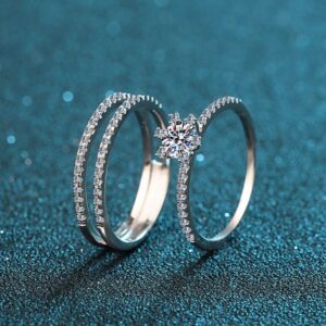 2025 New 925 Sterling Silver PT950 Gold Plated Moissanite Triple Band Ring for Women, Stackable and Versatile Design, Ideal for Weddings and Anniversaries
