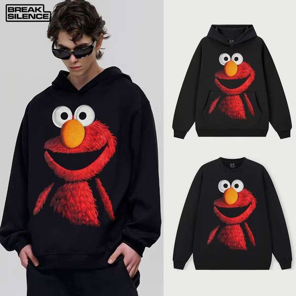 Sesame Street Elmo Direct Injection Trendy Unisex Hoodie Crossover Collar Heavyweight Wool