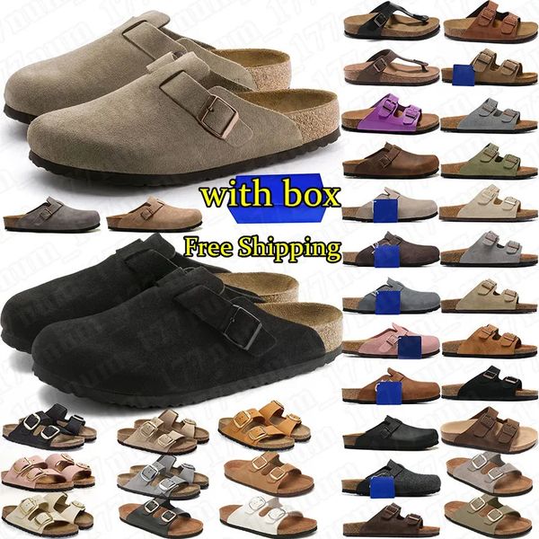 designer slippers clogs slides taupe black sand with suede leather upper breathable design flat sliders for women mens premium shoes with box 001