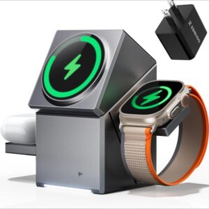 3 in 1 Wireless Charging Station Qi2 Certified Rotating Stand for iPhone 16 15 14 13 12 Series Apple Watch AirPods with USB-C138