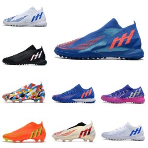 Women football shoes 2022 new Predator Edge FG 22 Silver-Black Sharp Blade Series Full Knitted mens Soccer Shoes without Shoebox 0410