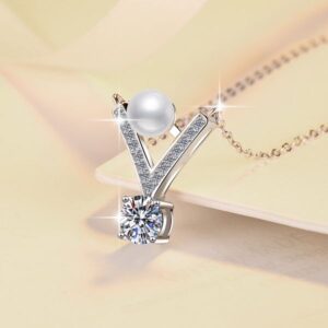 2025 New Model Moissanite Pearl Necklace – V-shaped Casual Style Jewelry – 925 Sterling Silver Collar Chain