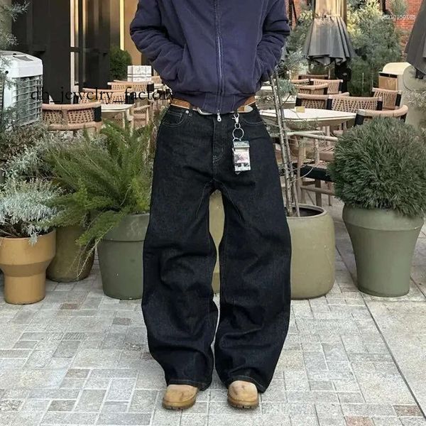 Men's Jeans Retro Black Premium Feel Washed Draped Knife Pants Loose All-Match Wide Leg Floor-Length Casual Straight 7ae