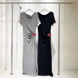 Designer womens luxury casual dresses fashion polo dress strap waist long dress cotton temperament lady