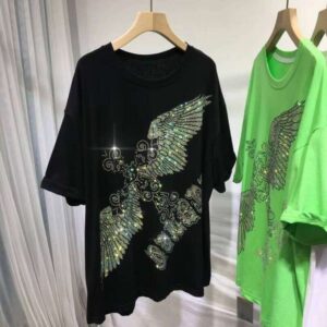 men's XL Hot Summer Knit Top High-Quality Oversized T-Shirt Round Neck Short SleeveWater dia wings Fashion Men's fashion T-shirt