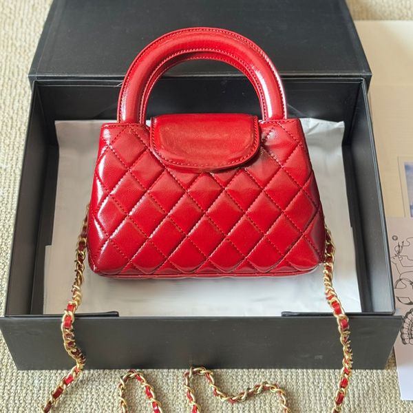 25k Calf Leather Bag Fashion Shoulder Bag Leather Rib Check Gold Hardware Metal Turn Lock Matelasse Chain Luxury Hand-Held Crossbody Bag Dinner Dress Sacoche 20cm