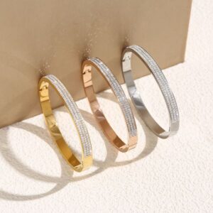 Luxury Designer Bangle Elegant Bracelet Gold Plated Crystal Cubic Zircon Diamond Women Party Gift Wholesale Jewelry Gift