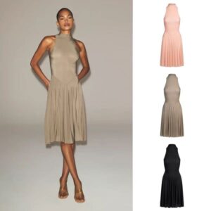 10A quality high neck sleeveless designer pleated Ski dress casual and comfortable slim fit and slimming pure desire for spicy girl style