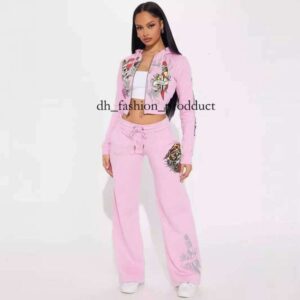 edhardyly Womens Tracksuit Pattern Letter Print Fashion edhardypants Sports Spring Summer Slim Short Zip Hooded Sweatshirt Casual Loose Sweatpants Two Piece b89