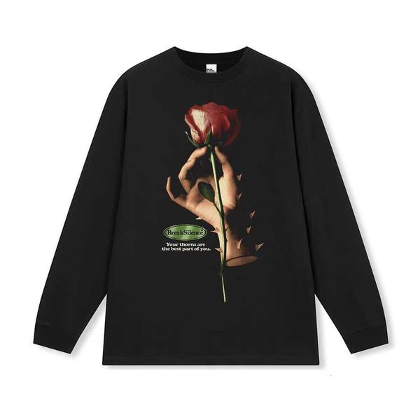 American Street Print Short Sleeve Thorn Rose DIY Cross-Border Heavy Washed Vintage Gym Occasion 280G T-Shirt