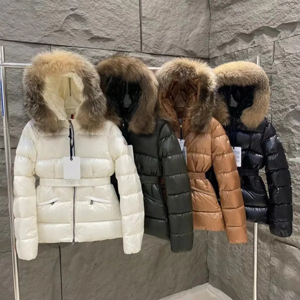 winter womens fw22 designer puffer jacket fur coats real raccoon hair collar warm fashion parkas with belt lady coat outerwear down jackets C110302