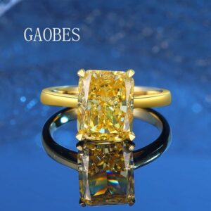 Princess Cut Yellow Diamond Ring with High Carbon Diamond, Ice-Flower Cut, S925 Sterling Silver, Fashion Engagement Ring