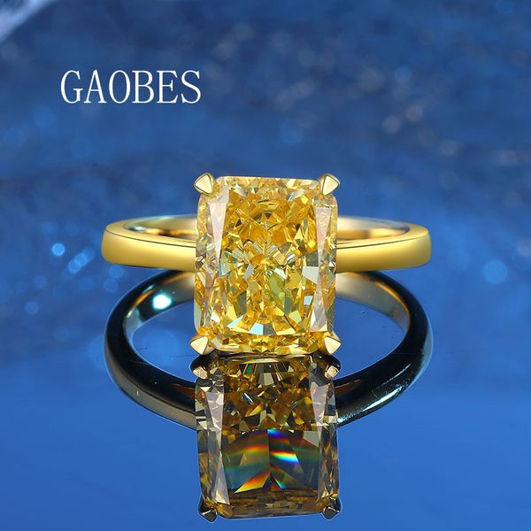 Princess Cut Yellow Diamond Ring with High Carbon Diamond, Ice-Flower Cut, S925 Sterling Silver, Fashion Engagement Ring