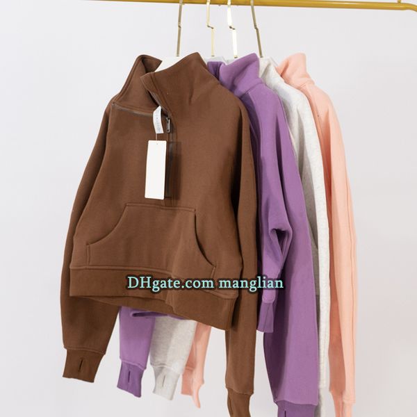 Designer Yoga Hoodie Women Half-Zip Pullover Sweatshirt Line Decoration Comfortable Lightweight Fitness Activewear Gym Training and Sportswear