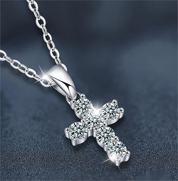 Classic Cross Moissanite Pendant Necklace - 925 Sterling Silver, Hypoallergenic, Elegant Religious Jewelry