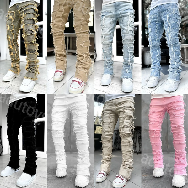 Ksubi Designer Loose Pants High Waist Mens Jeans stack Ripped Retro Paint Spot Patch Hole Denim Motorcyc Stretch Silm Hip Hop jeans size 28-40