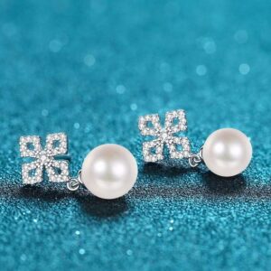 925 Sterling Silver Earrings for Women, 31-Point Moissanite Freshwater Pearl Stud and Drop Earrings, Fashionable Fragmented Stone Design, High-End Jewelry