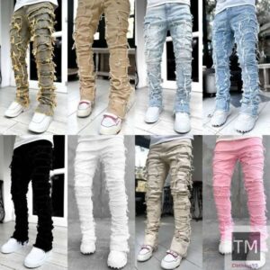 designer ksubi Men's Loose pants high waist mens Jeans stack Ripped High Street Retro Paint Spot Patch Hole Denim Streetwear silm Feet jeans size 28-40