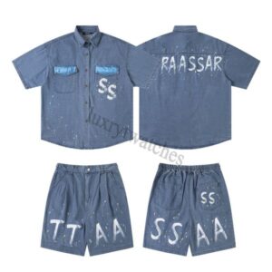 Mens Polo t shirt Designer Traapstars t shirts Womens Letter Pure Cotton shorts Printing Black White Summer Casual Short sleeve American retro denim shirt set