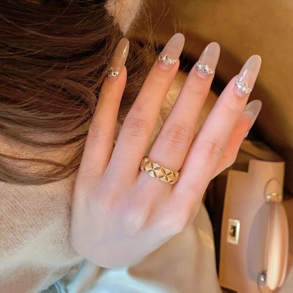 2025 Fashion Luxury CC Style 925 Sterling Silver Geometric Hollow Lace Ring For Girl 18K Gold Plated Eternity Bold Ring Designer Fine Jewelry