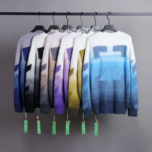 Off oversized clothing mohair sweaters men women sweatshirt black white embroidered sportswear designer sweater round neck pullover hoodie wool sweaters