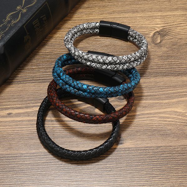 Double Layered Handmade Braided Vintage Leather Bracelet Bangle For Men Male Birthday Gift