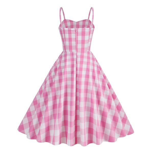 021-A pink dress with a square pattern for beautiful women only.