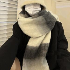 Thickened gradient color block mohair scarf –809324