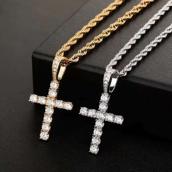 DHcollection Real Gold Plating Hip Hop Brass With One Row Bg Zircon Cross Pendant Necklace