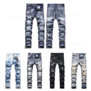 Jeans designer for mens pants white black rock revival biker man pant Broken hole embroidery Hip Hop Denim Pants letter jeans pantalones
