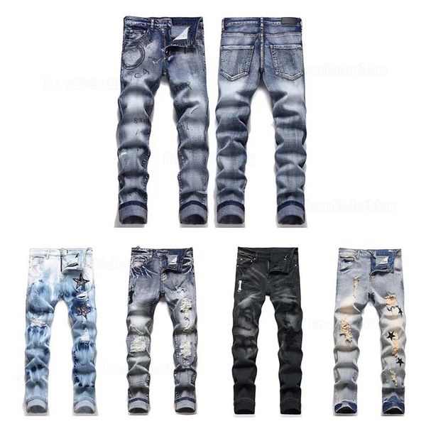 Jeans designer for mens pants white black rock revival biker man pant Broken hole embroidery Hip Hop Denim Pants letter jeans pantalones