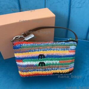 Shoulder Bags Rainbow Woven Bag Designer Tote Bag Summer Beach Bag Weekender Bags Designer Handbag Colored Stripes Wool Thread Crochet Weaving Underarm