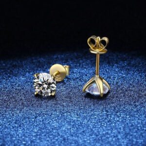 S925 pure silver plated with gold four-prong earrings, 1 carat D-color sapphire earrings for women