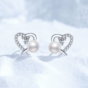 S925 Sterling Silver Earrings, Freshwater Pearl Studs, Women's Heart Design D-Color 20-Point Moissanite Studs, Fashion High-End Earrings, Wholesale