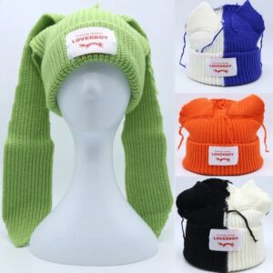 2024 Loverboy Cat Knitted Warm Pig Ear Woolen Cute Fashion Beanies Cap Niche Hip-hop Personality Cold Hat 240910