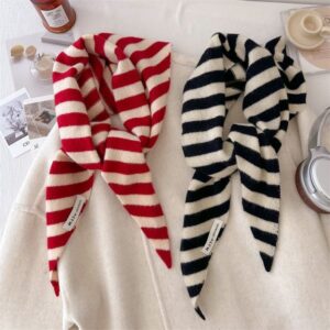 1-781 Women's Striped Knit Shawl – Multifunctional Triangle Scarf with Headwrap Design