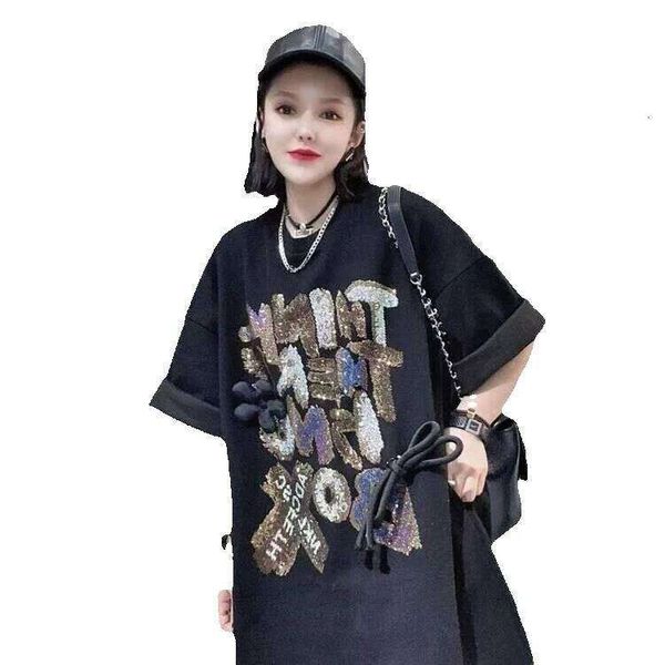 Plus Size Women's Clothing Chubby MM 1.0-150kg Heavy printing Mid-Length Fashion New Short Sleeve T-Shirt Dress