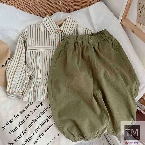 Sets Boys Spring Autumn New Handsome and Fashionable Striped Shirt Top Work pants Childrens Baby Two Piece Set Kids Clothing