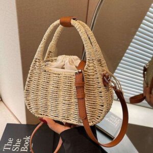 Handwoven straw bag 2025 New Beach Vacation Straw Pastoral Style Shoulder Woven Bag for Women