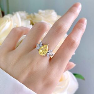 New S925 Sterling Silver 8*12 Radiant Yellow Diamond Ring, High-Carbon, Elegant Design, Perfect for Engagement or Special Occasions