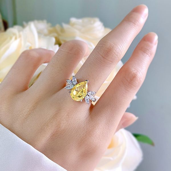 New S925 Sterling Silver 8*12 Radiant Yellow Diamond Ring, High-Carbon, Elegant Design, Perfect for Engagement or Special Occasions