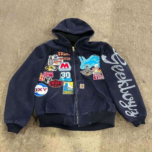 carhartthoddie 2025 European and American Foreign Trade New Men's Casual Hooded 3D Printed Men's Cardigan Sweatshirt Jacket 8af