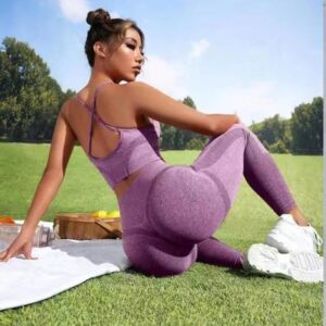 Women's fashionable and casual hot cross back yoga suit peach hip pants yoga suit training and fitness suit sports suit tight pants elastic quick drying breathable