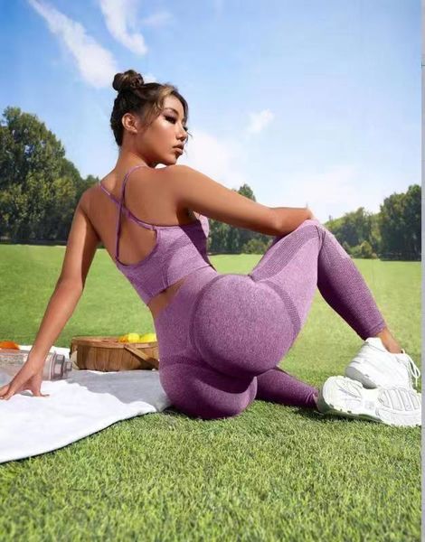 Women's fashionable and casual hot cross back yoga suit peach hip pants yoga suit training and fitness suit sports suit tight pants elastic quick drying breathable